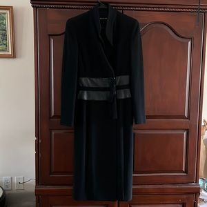 Escasa black womens coat size 34/2 w leather waist and bow